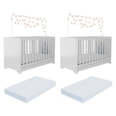 Imagem de Kit Berço Para Gêmeos 3 Em 1 Com Colchões Inclusos Multimóveis Mp4393 Branco