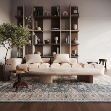 Imagem de Nuloom Tapete Aisling Bordered, 1,8 m x 2,5 m, lavável à máquina para sala de estar, quarto, sala de jantar, azul