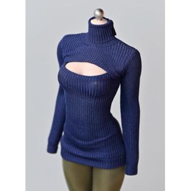 Imagem de ATSTORYTIDE 1/6 Ratio of Women's Clothing，High Neck Dress, Sexy Revealing Skirt, Long Sleeved top (Dark Blue)