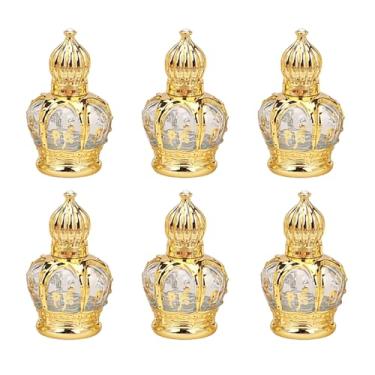 Imagem de Alunsito 6 frascos de vidro vintage de 15 ml, recipiente vazio de rolo de perfume com tampa de coroa, mini frascos de amostra de óleo essencial para líquidos cosméticos para cuidados com a pele