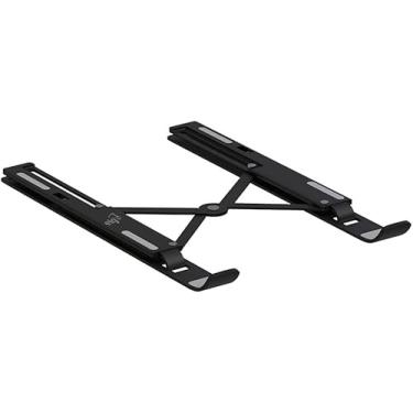 Imagem de Suporte para Notebook e Tablet em Alumínio Resistente Apoio Mesa em Metal Articulado Dobrável Ajustável com Altura Regulável Portátil Base para Laptop (PRETO)