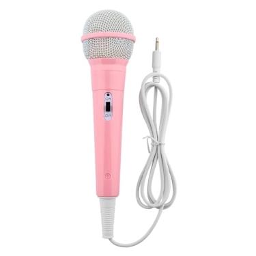 Imagem de Microfone com fio, microfone dinâmico com fio, conector de 3,5 mm, leve, sem bateria, para crianças cantando em casa (rosa)