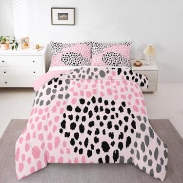 Imagem de jejeloiu Conjunto de edredom de bolinhas, tamanho queen, arte moderna, geométrico, conjunto de cama para crianças, homens, adolescentes, ultramacio, preto, prata, decoração para todas as estações