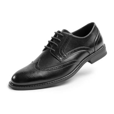 Imagem de Cusolemore Sapato Oxford masculino clássico com cadarço, forro de couro, design acolchoado para ocasiões formais, Brogue preto, 46