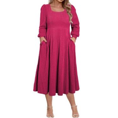 Imagem de Vestido de suéter feminino Eytino plus size com gola quadrada 4x rosa 