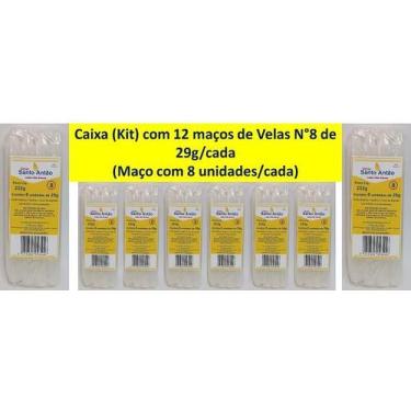 Imagem de Caixa (Kit) com 12 maços de Velas Palito Branca N8 100% Parafina (Maço