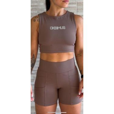 Imagem de Cropped Regatinha Khaki Feminino para Treino e Uso Casual - OKSIMUS, P