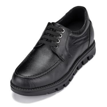 Imagem de Calto sapato masculino invisível com elevação de altura – couro de flor de seixo preto com cadarço Oxford casual – 7,6 cm mais alto – G6381, Preto, 6.5