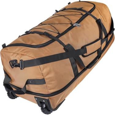 Imagem de Bolsa de viagem dobrável com rodas 110L/140L expansível macia com 2 rodas de borracha, mala de mão com rodinhas de 81 cm embalável com vários bolsos e compartimentos, Marrom, Viagens