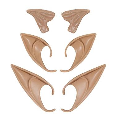 Imagem de Conjunto de 3 pares de brincos de orelhas de duende cosplay fada duende orelhas macias pontas pontiagudas para fantasia de Natal Halloween acessórios de baile de máscaras anime festa látex orelhas