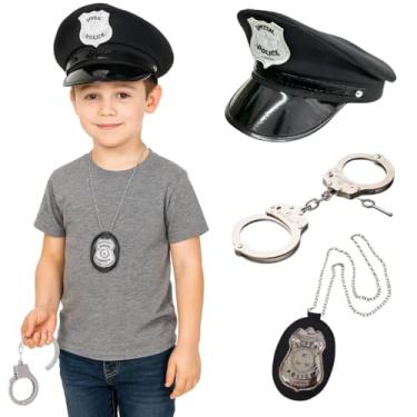 Imagem de Kit Policial Infantil Com Quepe, Algemas e Distintivo, Acessórios Para Fantasia de Policial FBI
