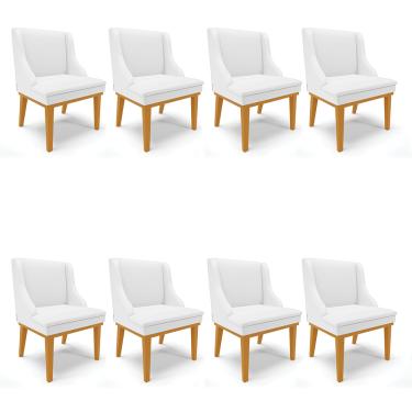 Imagem de Kit 08 Cadeiras de Jantar Liz Corino Branco Base Fixa Madeira Castanho - D'Rossi