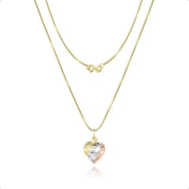 Imagem de Corrente Veneziana Ouro 18k 750 45cm + Pingente Coração 9mm 3 cores - 