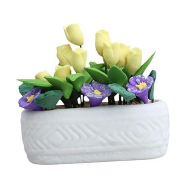 Imagem de Dynwave Decoração de casa de bonecas com flores, brinquedo de desenvolvimento, mini vaso de plantas, acessório para jardim, modelo faça você mesmo