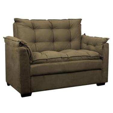 Imagem de Sofá 2 Lugares 140cm em Suede - Estrutura de Madeira Maciça, Assento Confortável e Compacto para Salas Pequenas (Cappuccino)