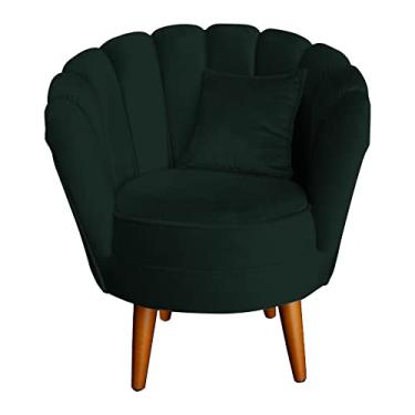 Imagem de Poltrona Decorativa Pétalas de Flor, Veludo, Design Clássico, Pés Palito, para Sala de Estar, Recepção e Quarto, (Verde)