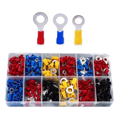 Imagem de Conjunto de terminais de prensa a frio, conectores de garfo pré-isolado/tipo O/mola/tubo, fiação elétrica automotiva de nariz de fio de cobre (RV-420 PCS)