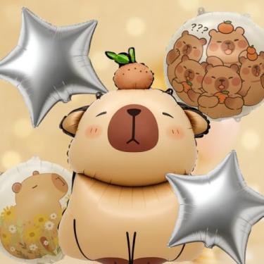 Imagem de Kit 5 Balões Foil Cartelados Capivara 3D – 25 Modelos Temáticos – Brilho Metálico e Material Resistente – Decoração de Festa Infantil, Painel e Mesa Temática – Luma Festas – Capivara Corpo Laranja