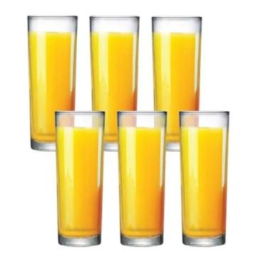 Imagem de Kit Jogo de Copos de Vidro Altos 6 Peças Long Drink, Sirva Sucos, Drinks com Muito Mais Estilo