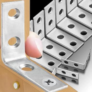 Imagem de Suportes de conexão de 4 furos de 90 graus tipo L para móveis, gabinete, mesa, cadeira, canto, conector, fixador, acessórios de hardware (10 peças, 60 mm)