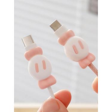 Imagem de Pacote com 2 lindos protetores de cabo de silicone para iPhone e cabo de carregamento tipo C, acessório protetor de carregador com design 3D para extremidades de fio de telefone, capa flexível para