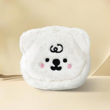 Imagem de Bolsa de moedas de pelúcia, bolsa de moedas macia com zíper, bolsa de moedas em forma de urso para batons, cartões, dinheiro, Branco