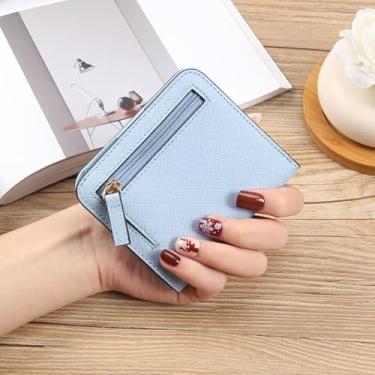 Imagem de Carteira feminina fina dobrável - Porta-cartões minimalista ultrafino com proteção RFID, Azul, Moderno