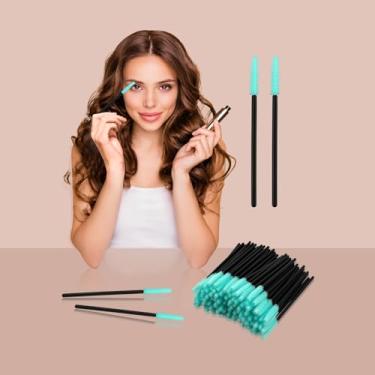 Imagem de 100 pincéis de rímel descartáveis, varinha de rímel de silicone verde, kits de maquiagem de carretéis de silicone macio para cuidados pessoais, extensões de sobrancelha e cílios