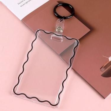 Imagem de Porta-cartão e 1 peça chaveiro transparente criativo acrílico porta-cartão cartão de refeição capa protetora chaveiro