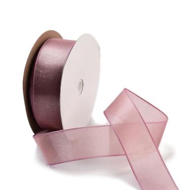 Imagem de Fita de poliéster de 2,5 cm de largura, 20 metros/rolo transparente com fio overlock para embrulho de presente de festa de casamento, presente de férias, embalagem de joias DIY (violeta pálido)