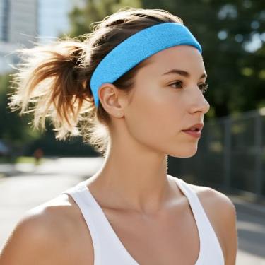 Imagem de Faixa de cabelo para homens e mulheres com absorção de umidade, tecido felpudo atlético, para tênis, basquete, futebol, academia, treino (azul)