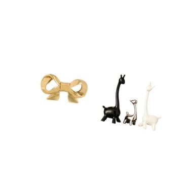 Imagem de Fenteer Puxador de Latão em Forma de Laço para Móveis, Gaveta de Cozinha, Armário, Cômoda, Banheiro, Girafa, Estátua de Cerâmica, Peça Central de Mesa, Decora