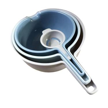 Imagem de Generic Conjunto de tigelas para servir, bico de despejo com alça e escorredor, tigela para waffles, panquecas, restaurantes e jantares, Azul