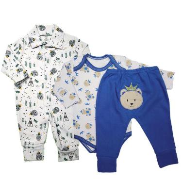 Imagem de Kit Roupa De Bebê 3 Peças Inverno Macacão Body Mijão Bordado - Koala B
