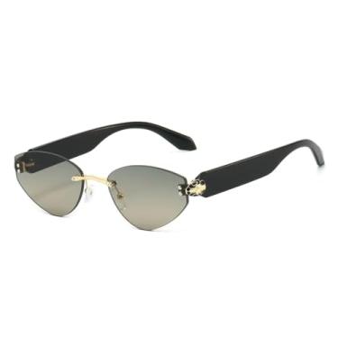 Imagem de HCHES Óculos de Sol Femininos Ovais de Luxo Sem Armação com Lentes Degradê e Proteção UV400 (Preto e Verde)
