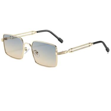 Imagem de HCPIHF Óculos de armação de metal retrô da moda, lentes transparentes degradê, proteção UV400, estilo punk (dourado, azul e marrom)