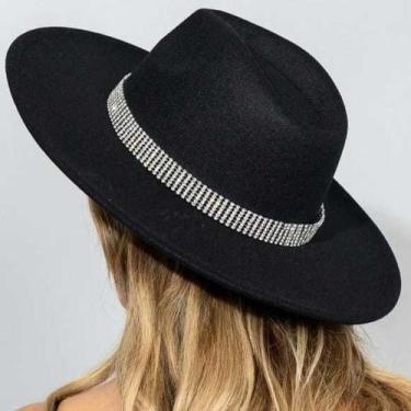 Imagem de Chapéu Fedora Preto de Feltro com Faixa Brilhosa de Strass Feminino Ab