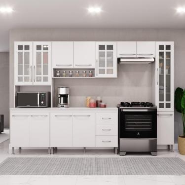 Imagem de Cozinha Modulada Completa Fidelitá Viena 5 Peças 295cm 12 Portas 3 Gavetas Com Tampo Branco