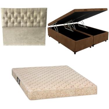 Imagem de Cama Box Baú Bipartida Blindada com Colchão de Espuma Toulon D33 + Cabeceira Botonê (SUEDE MARROM, Queen)