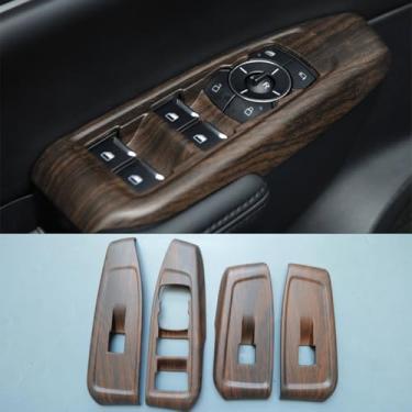 Imagem de ZiWen Acessórios de capa de console de interruptor de janela para descanso de braço de porta esportiva para Ford Ranger Everest 2024 2025 2026 (madeira)