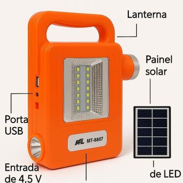 Imagem de Kit Lanterna Led Solar Recarregavel Power Bank Lampada Emergencia Extra Usb Luz Portatil 500ma 5v 1a Farol Camping Lumin