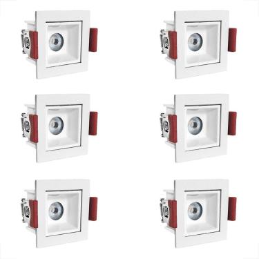 Imagem de Kit 6 Mini Spot Led Downlight Quadrado Embutir 3000K Bet55