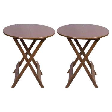 Imagem de Kit 2 Mesas Redondas Dobráveis Em Madeira Maciça 70X70 Imbuia Ideal Para Bares E Restaurantes