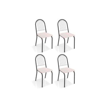 Imagem de Cadeira Sala De Jantar Noruega 4C077Prf Kit 4 Un Preto Fosco/Courano Branco - Kappesberg