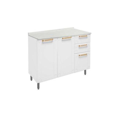Imagem de Gabinete De Cozinha Modulado Balcão C- Tampo Colors 6114 C- 3 Portas E 2 Gavetas 105cm Branco - Bertolini