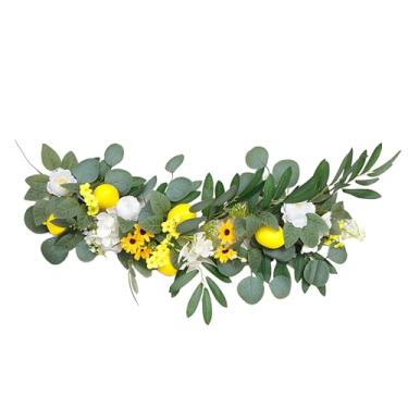 Imagem de Simulação de guirlanda de limão, mola 59,9 cm (60 cm) grinalda porta da frente, decorações de boas-vindas para casa, decoração de casa realista limão com vegetação e flores vibrantes