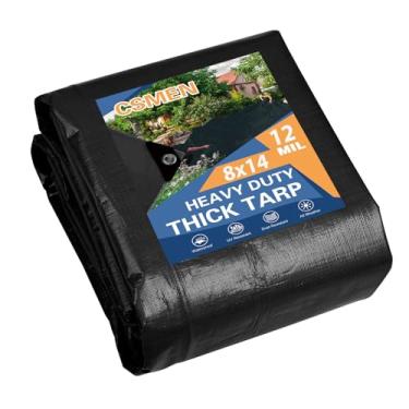 Imagem de CSMEN Lona Heay Duty impermeável 3 x 4,9 m, capa de lona preta de plástico para cobertura externa, chuva de emergência, telhado, piscina, barco, acampamento - multiuso com espessura de 12 mm