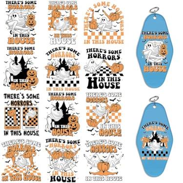 Imagem de Adesivos UV DTF de Halloween - 24 folhas de adesivos de transferência fria com citação de Halloween para chaveiros de motel, envoltórios Uvdtf DIY para chaveiro de hotel em branco, esfregar à prova