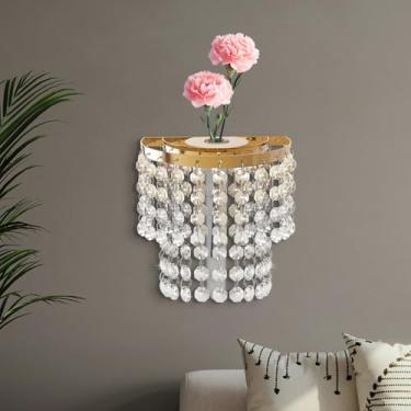 Imagem de Vaso de flor de cristal de metal para parede, tubo de ensaio, vasos de vidro, decoração floral, decoração de arte para casa, escultura de parede pendurada, ouro