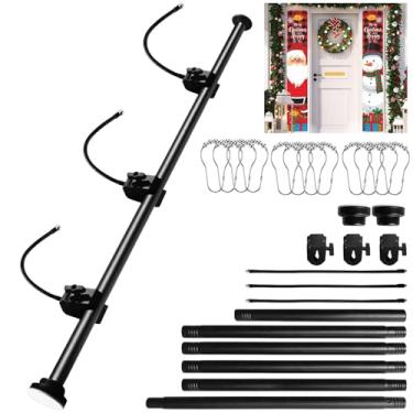 Imagem de LUTTY Suporte de guirlanda para moldura de porta da frente ajustável de 67 a 220 cm, suporte de guirlanda de porta resistente para decorações de Natal e Halloween, grinaldas, luzes, sem perfuração